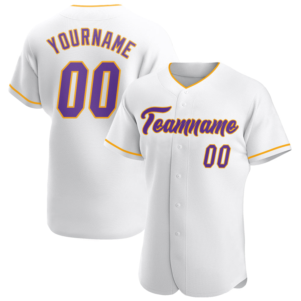 Custom Name and Number Baseball Jersey | Personalized White Purple-Gold Authentic Team Jersey Personalized White Purple-Gold