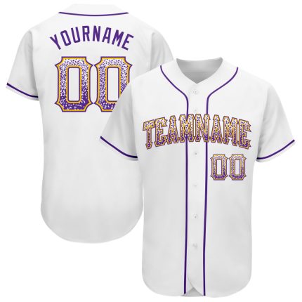 Personalized Drift Fashion Baseball Jersey - Custom White Purple-Gold Team Name & Number Personalized White Purple-Gold Authentic