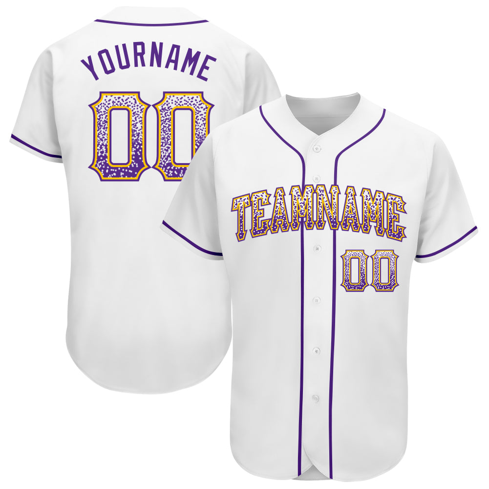 Personalized Drift Fashion Baseball Jersey - Custom White Purple-Gold Team Name & Number Personalized White Purple-Gold Authentic