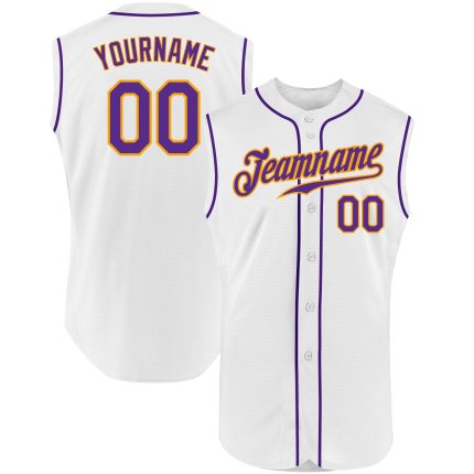 Custom Name Number Personalized Sleeveless Baseball Jersey White Purple Gold Authentic Team Gear Personalized White Purple-Gold