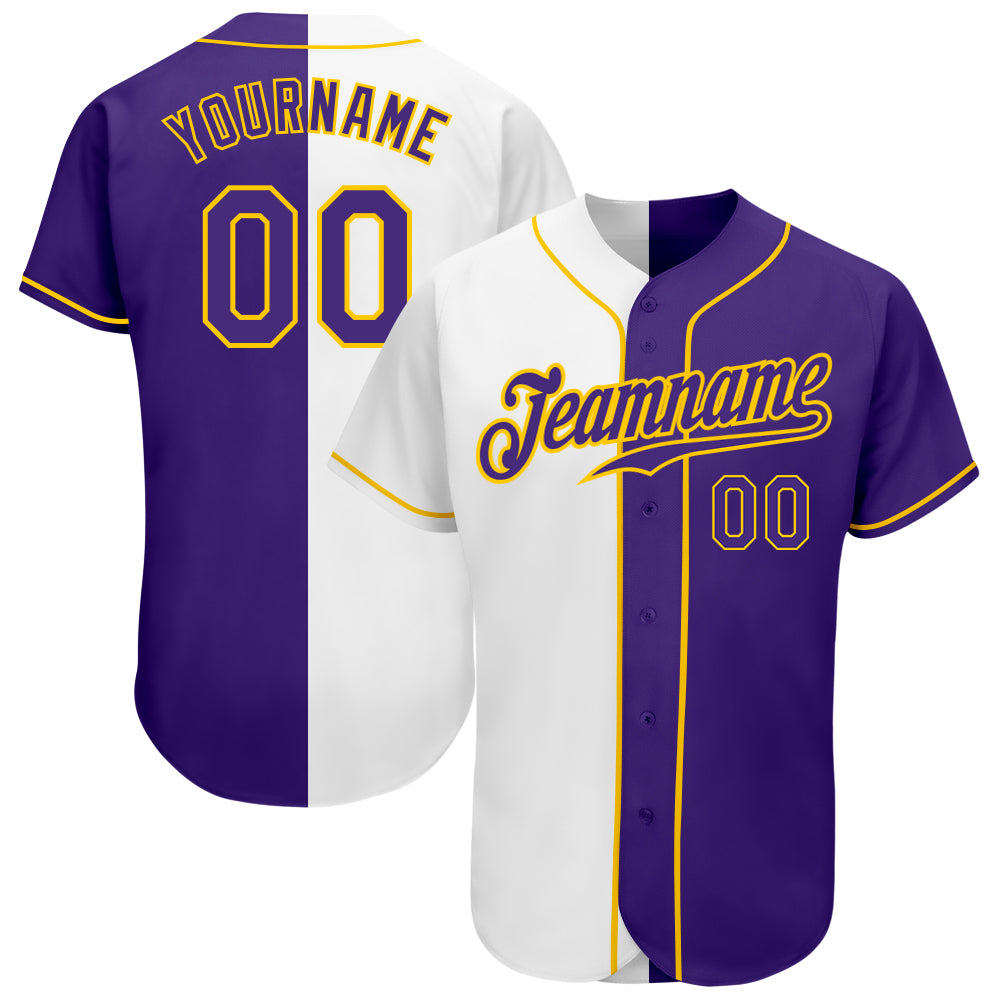 Custom Name Number Personalized White Purple Gold Baseball Jersey Authentic Split Fashion Team Personalized White Purple-Gold