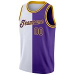 Custom Name Number Basketball Jersey - Personalized Authentic Split Design in White Purple Gold Personalized White Purple-Gold