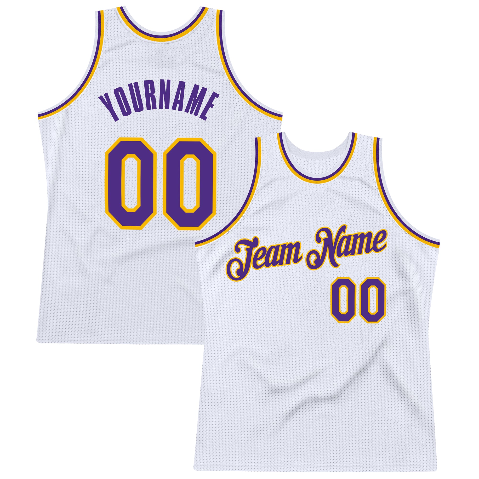 Custom White Purple Gold Throwback Basketball Jersey - Authentic Design Personalized White Purple-Gold Authentic Throwback