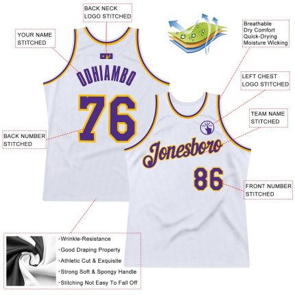 Custom White Purple Gold Throwback Basketball Jersey - Authentic Design Personalized White Purple-Gold Authentic Throwback
