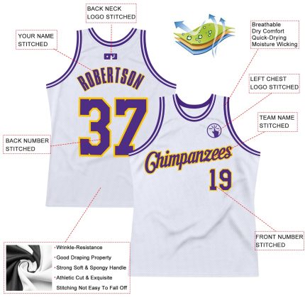 Custom Basketball Jersey - Personalized Purple Gold Throwback Design, Authentic Team Name and Number Personalized White Purple-Gold