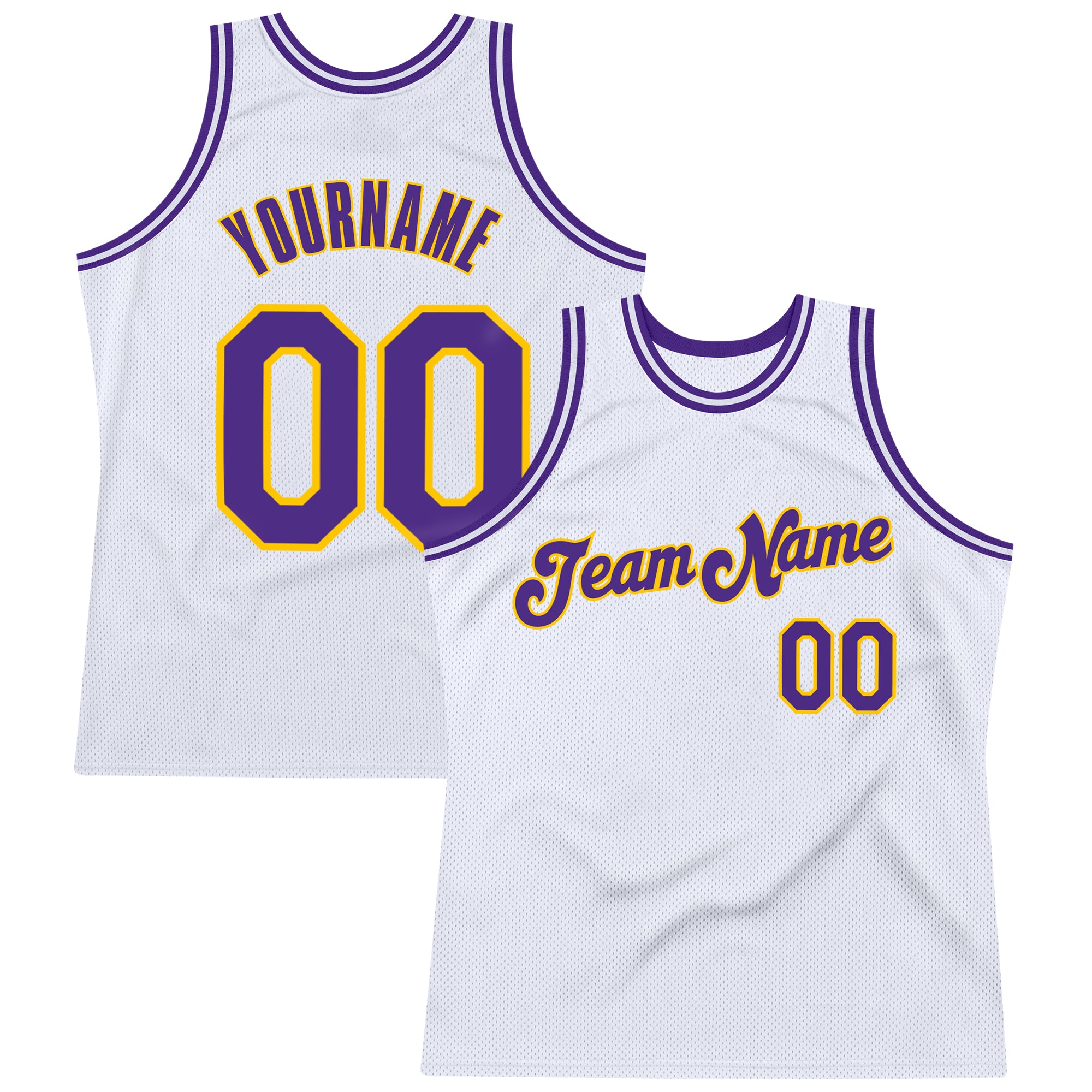 Custom Basketball Jersey - Personalized Purple Gold Throwback Design, Authentic Team Name and Number Personalized White Purple-Gold
