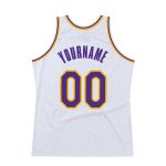 Custom White Purple Gold Throwback Basketball Jersey - Authentic Design Personalized White Purple-Gold Authentic Throwback