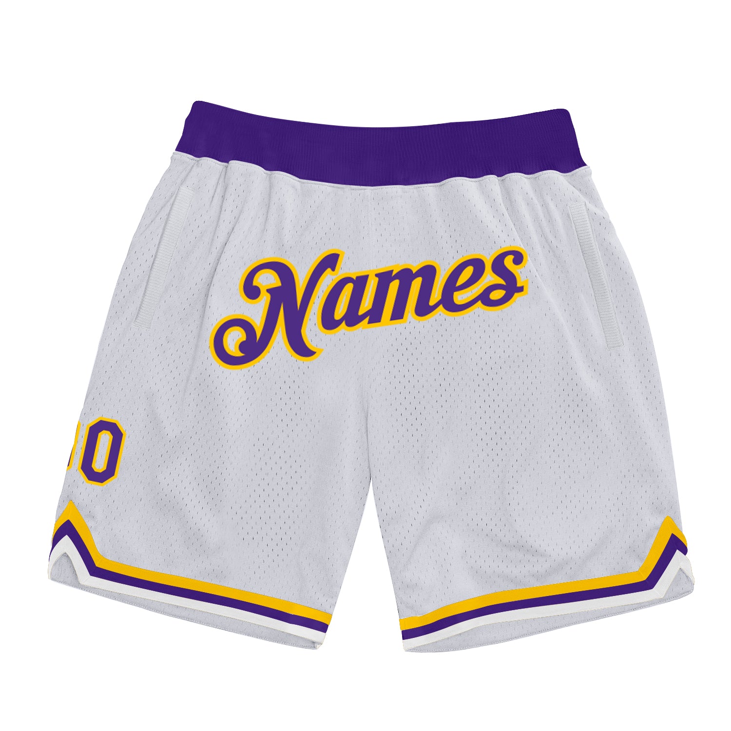 Personalized Basketball Shorts Authentic Throwback - White Purple Gold Personalized White Purple-Gold Authentic Throwback