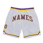 Custom Personalized Basketball Shorts with Team Name and Number - White Purple-Gold Authentic Throwback Design Personalized
