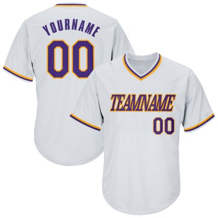 Customizable Purple Gold Baseball Jersey Shirt with Personalized Name and Number - Authentic Throwback Rib-Knit Design Personalized
