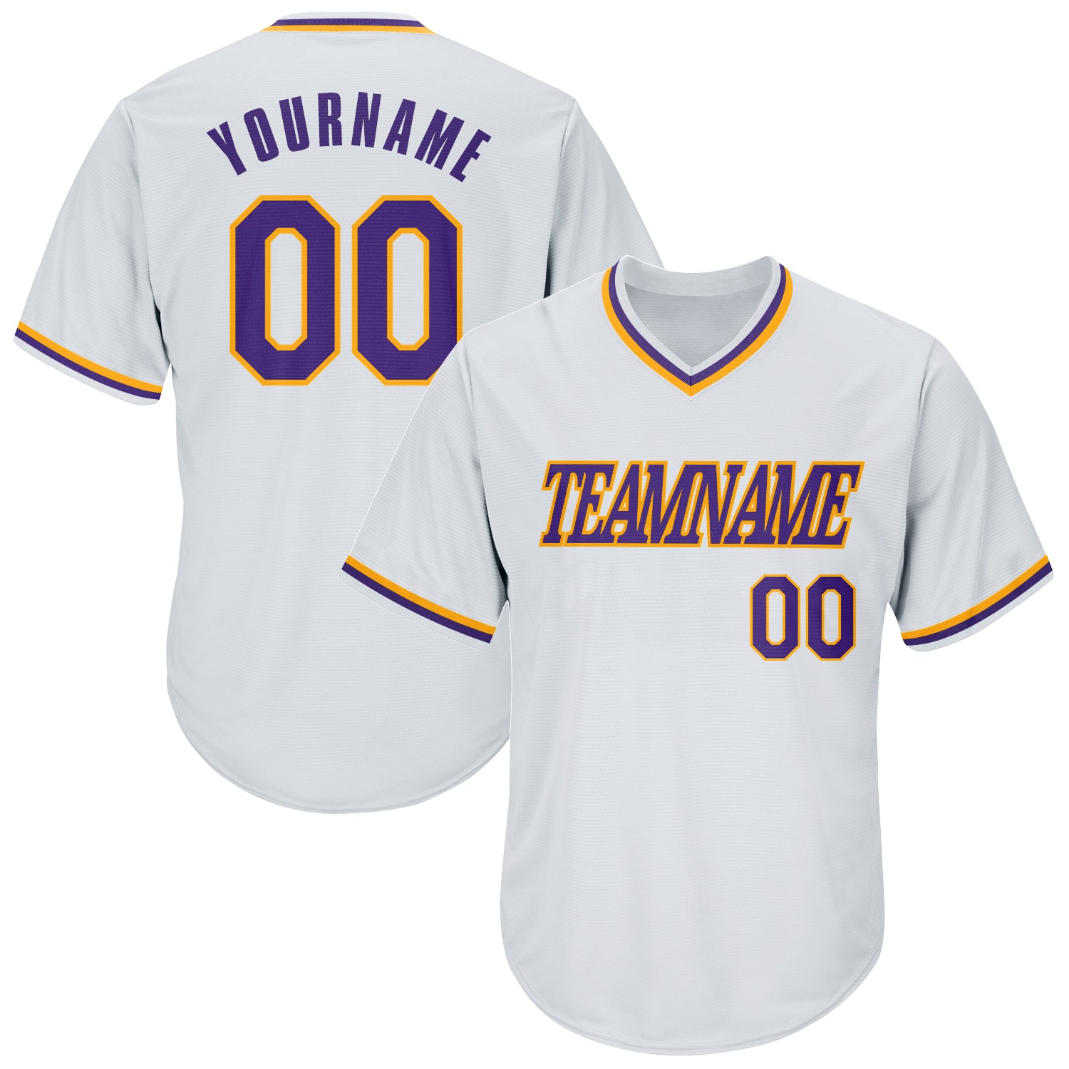 Customizable Purple Gold Baseball Jersey Shirt with Personalized Name and Number - Authentic Throwback Rib-Knit Design Personalized