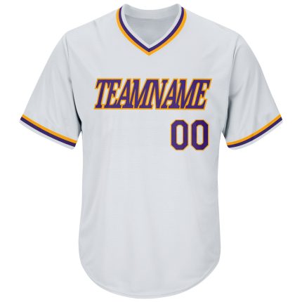 Customizable Purple Gold Baseball Jersey Shirt with Personalized Name and Number - Authentic Throwback Rib-Knit Design Personalized
