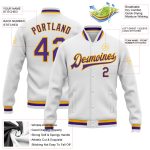Custom Name Number Varsity Letterman Jacket White Purple Gold Bomber Full-Snap Personalized Team Gear Personalized White