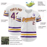 Custom Name and Number Authentic Baseball Jersey in White Purple Gold Line - Personalized Team Gear Personalized White Purple-Gold