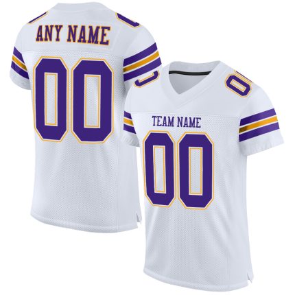 Personalized Custom Football Jersey for Authentic Team - White Purple Gold Mesh with Name & Number Personalized White Purple-Gold