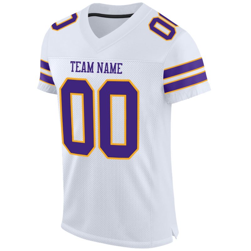 Personalized Football Jersey - Authentic White Purple Gold Mesh Design Personalized White Purple-Gold Mesh Authentic Football