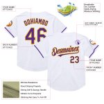 Customizable Authentic Throwback Baseball Jersey - White Purple Gold - Personalized Name & Number Personalized White Purple-Gold