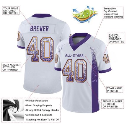 Custom Name Number Football Jersey - Personalized Purple Gold Mesh Drift Team Jersey Personalized White Purple-Gold Mesh