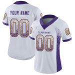 Custom Name Number Football Jersey - Personalized Purple Gold Mesh Drift Team Jersey Personalized White Purple-Gold Mesh
