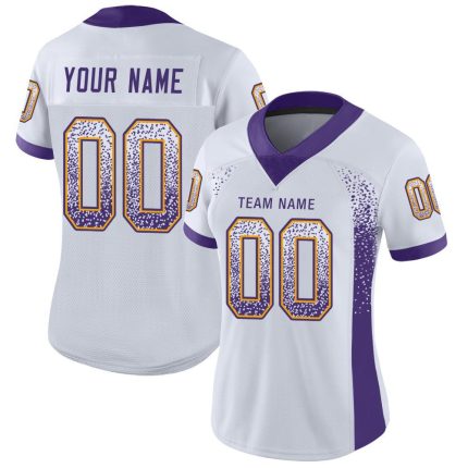 Custom Name Number Football Jersey - Personalized Purple Gold Mesh Drift Team Jersey Personalized White Purple-Gold Mesh