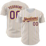 Custom Purple Gold Pinstripe Baseball Jersey with Personalized Name & Number - Authentic Team Apparel Personalized White