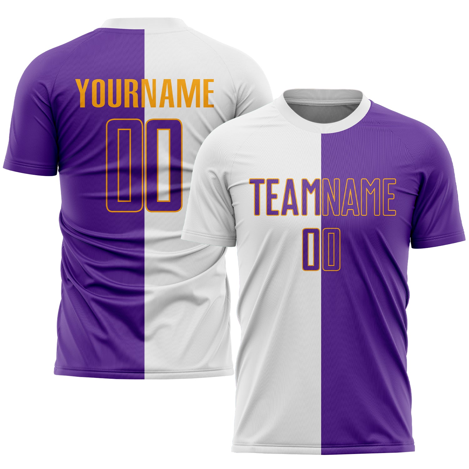 Custom Name and Number Soccer Jersey - Personalized White Purple Gold Split Fashion Uniform Personalized White Purple-Gold