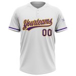 Personalized Unisex Softball Jersey in White and Purple-Gold, Two-Button Design Personalized White Purple-Gold Two-Button