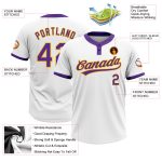 Custom Softball Jersey with Personalized Name and Number, White Purple-Gold Unisex Two-Button Design Personalized White Purple-Gold