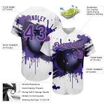 Custom Name and Number 3D Pattern Bowling Ball Baseball Jersey - Personalized White Purple-Gray Design Personalized White