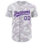Custom Name and Number Baseball Jersey - Personalized 3D Curve Lines Design in White, Purple, and Gray, Authentic Team Apparel