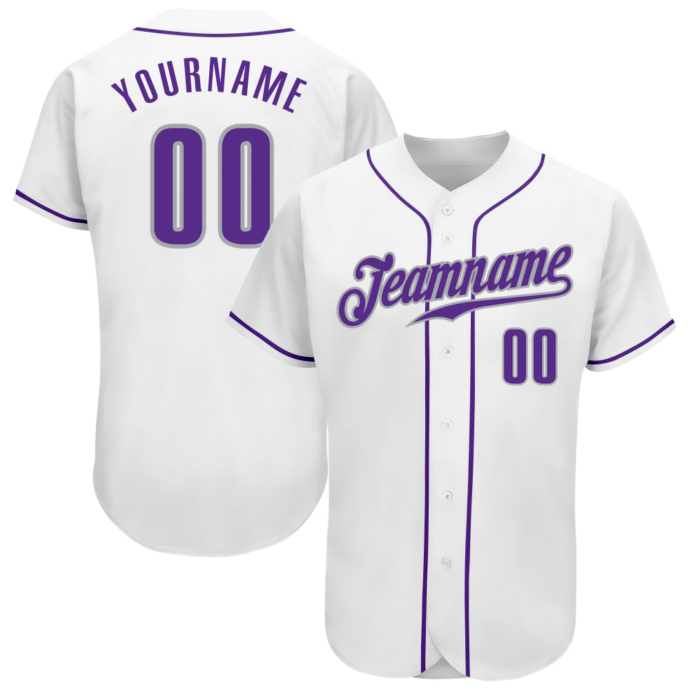 Custom Name Number Baseball Jersey - Personalized White Purple Gray Authentic Team Jersey Personalized White Purple-Gray