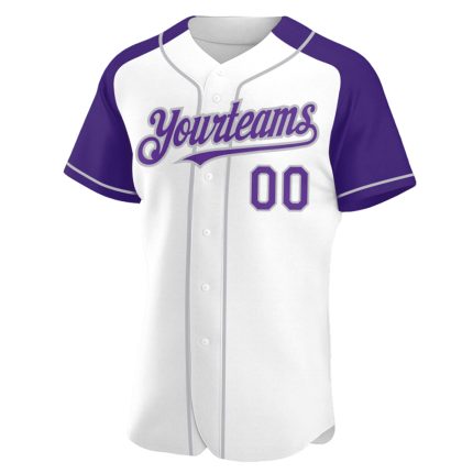 Custom Name and Number Baseball Jersey - Personalized Authentic Raglan Sleeves in White Purple-Gray Personalized White Purple-Gray