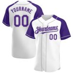 Custom Name and Number Baseball Jersey - Personalized Authentic Raglan Sleeves in White Purple-Gray Personalized White Purple-Gray