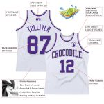 Personalized Authentic Throwback Basketball Jersey in White Purple Gray Personalized White Purple-Gray Authentic Throwback