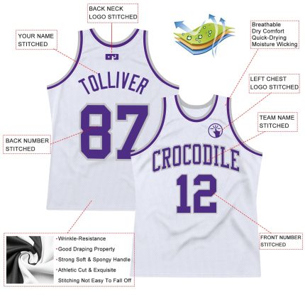 Personalized Authentic Throwback Basketball Jersey in White Purple Gray Personalized White Purple-Gray Authentic Throwback