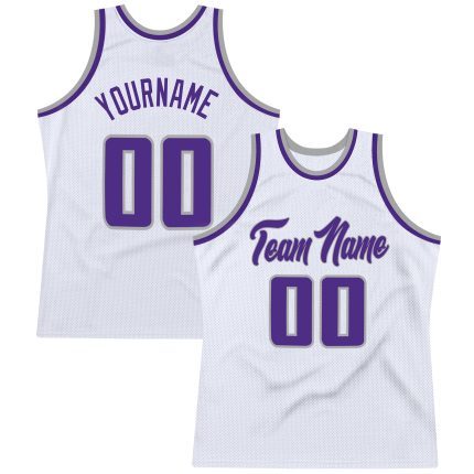 Custom Basketball Jersey with Personalized Name and Number, Authentic Throwback Style in White Purple-Gray Colors Personalized