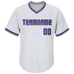 Custom Name and Number Personalized Baseball Jersey Shirt - White Purple Gray Authentic Throwback Rib-Knit Personalized White