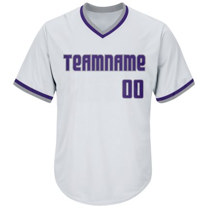 Custom Name and Number Personalized Baseball Jersey Shirt - White Purple Gray Authentic Throwback Rib-Knit Personalized White