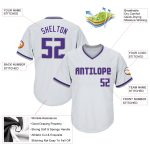 Custom Name and Number Personalized Baseball Jersey Shirt - White Purple Gray Authentic Throwback Rib-Knit Personalized White