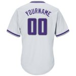 Custom Name and Number Personalized Baseball Jersey Shirt - White Purple Gray Authentic Throwback Rib-Knit Personalized White