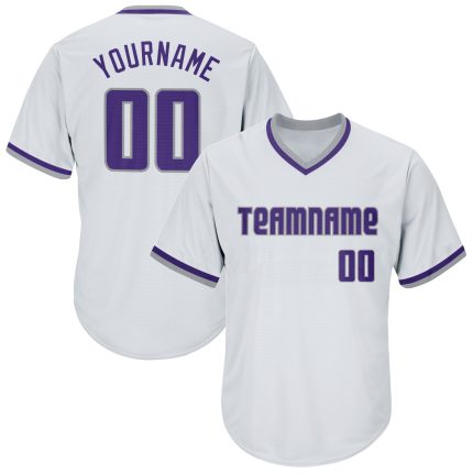 Custom Name and Number Personalized Baseball Jersey Shirt - White Purple Gray Authentic Throwback Rib-Knit Personalized White