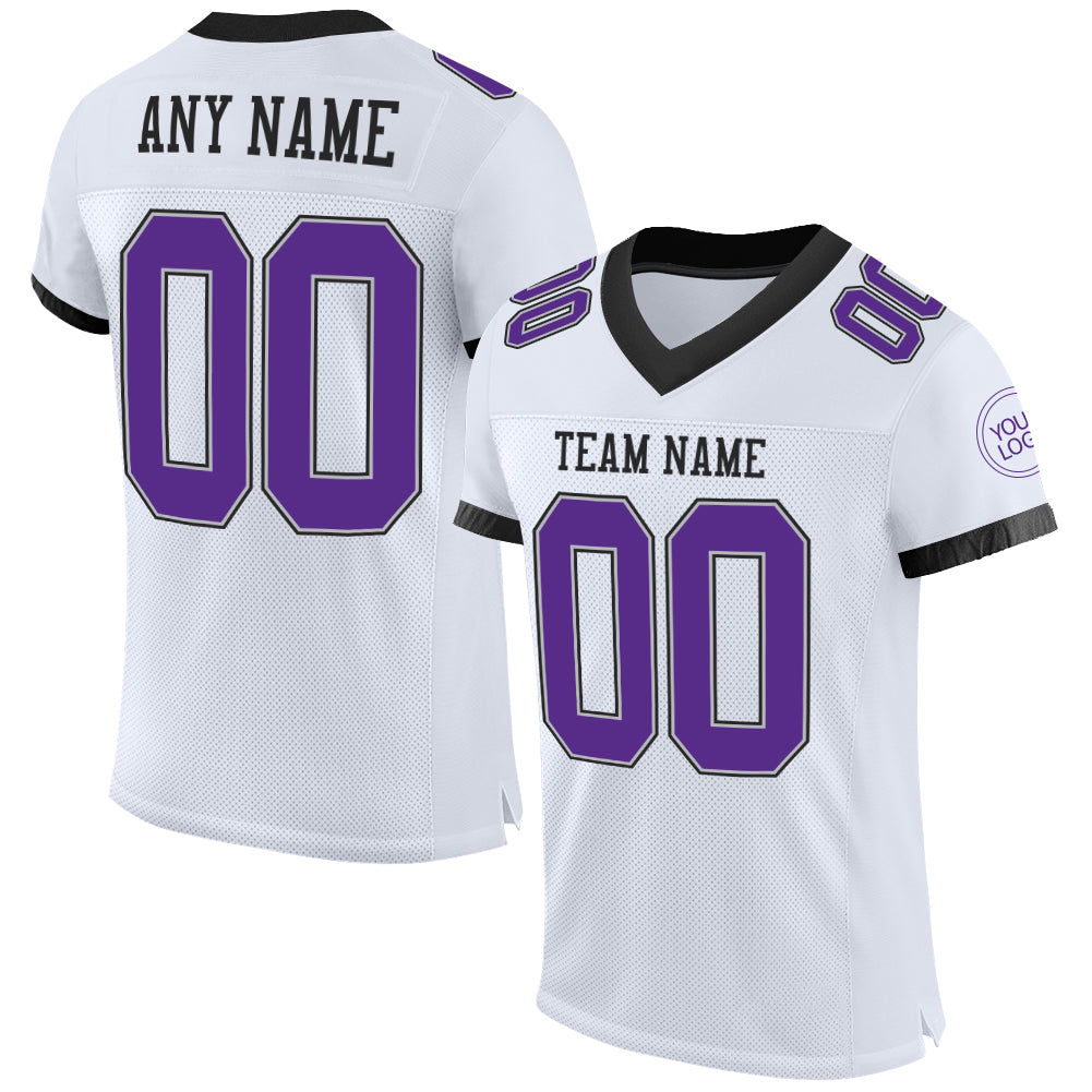 Personalized Authentic Football Jersey - White Purple Gray Black Mesh Design Personalized White Purple Gray-Black Mesh Authentic