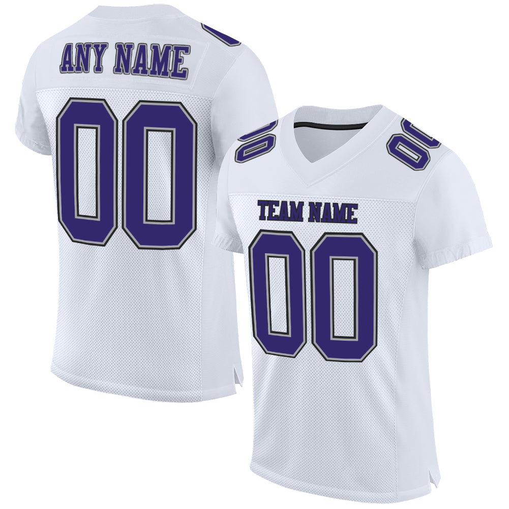 Custom Personalized Football Jersey - White Purple Gray Black Mesh with Team Name and Number Personalized White Purple Gray-Black