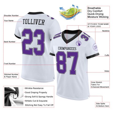 Personalized Authentic Football Jersey - White Purple Gray Black Mesh Design Personalized White Purple Gray-Black Mesh Authentic