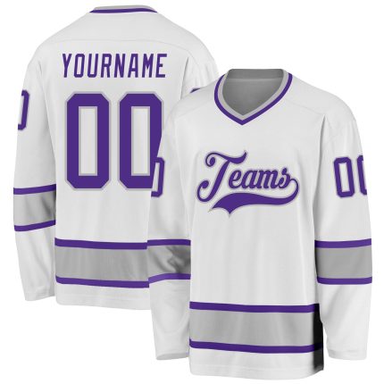 Custom Name and Number Hockey Jersey - Personalized White Purple-Gray Team Jersey Personalized White Purple-Gray Hockey Jersey