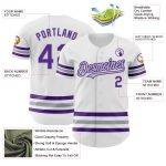 Custom Name and Number Authentic Baseball Jersey - Personalized White Purple-Gray Line Design Personalized White Purple-Gray