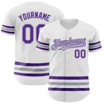 Custom Name and Number Authentic Baseball Jersey - Personalized White Purple-Gray Line Design Personalized White Purple-Gray