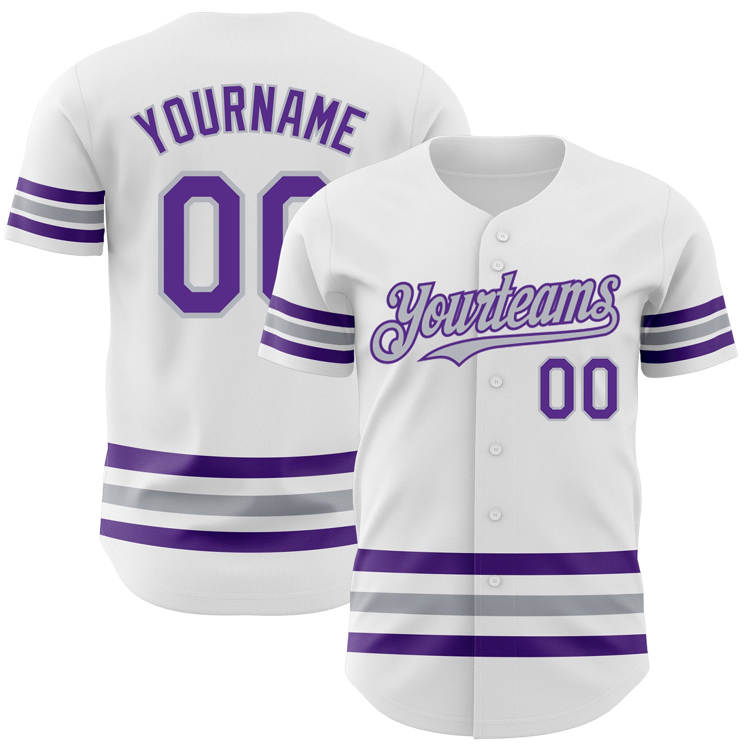Custom Name and Number Authentic Baseball Jersey - Personalized White Purple-Gray Line Design Personalized White Purple-Gray