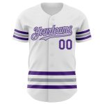 Custom Name and Number Authentic Baseball Jersey - Personalized White Purple-Gray Line Design Personalized White Purple-Gray