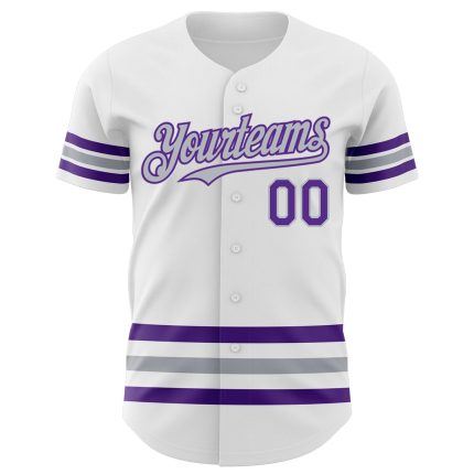 Custom Name and Number Authentic Baseball Jersey - Personalized White Purple-Gray Line Design Personalized White Purple-Gray